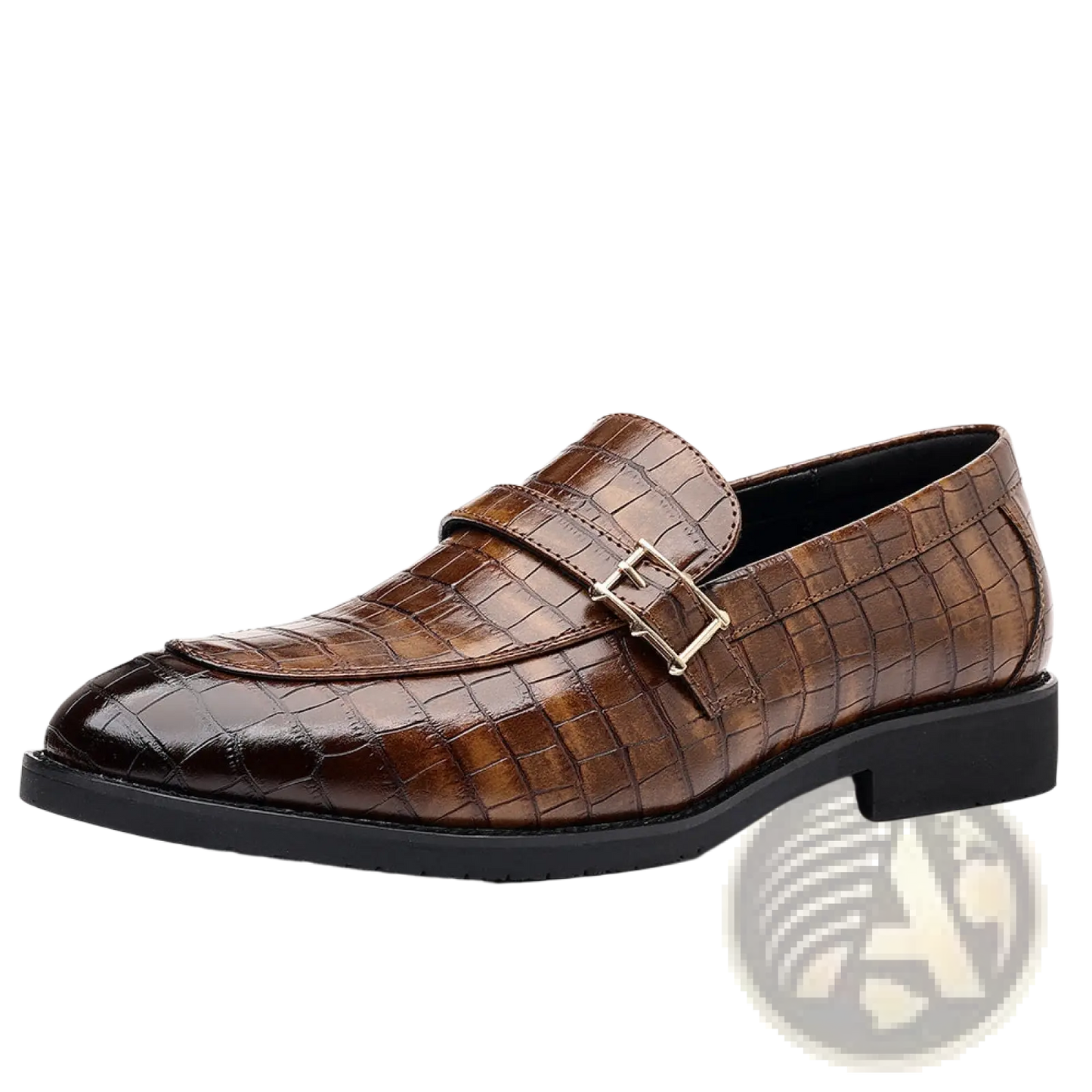 Men Leather Croco Loafers with Silver Buckle