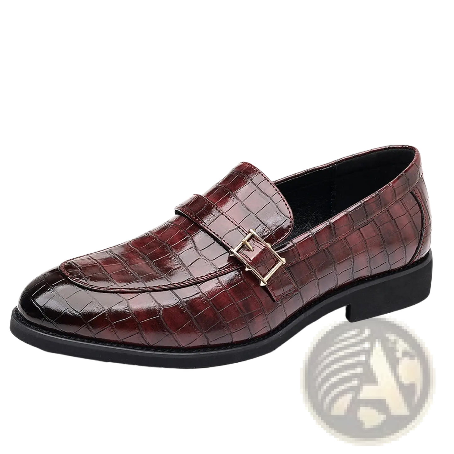 Men Leather Croco Loafers with Silver Buckle