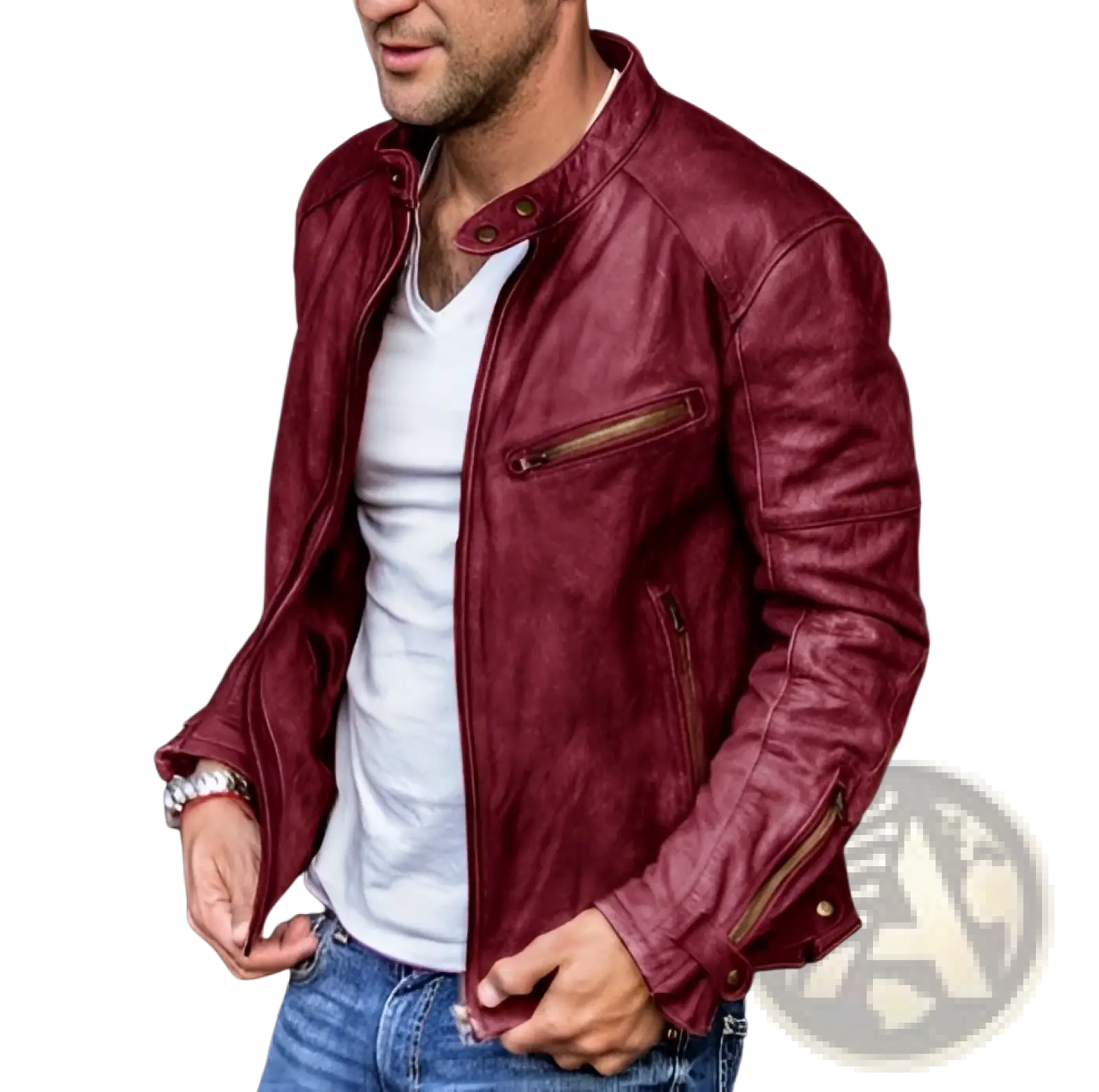 Men Pu Leather Punk Motorcycle Jacket Stand Collar