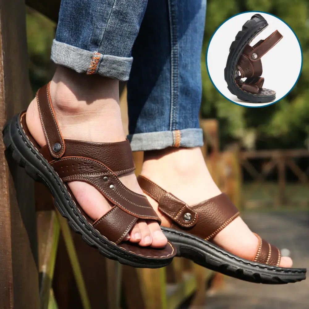 Men's Adjustable Genuine Leather Summer Beach Sandals