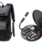 Men's 16 Inch Roll Top Laptop Backpack Black Nylon