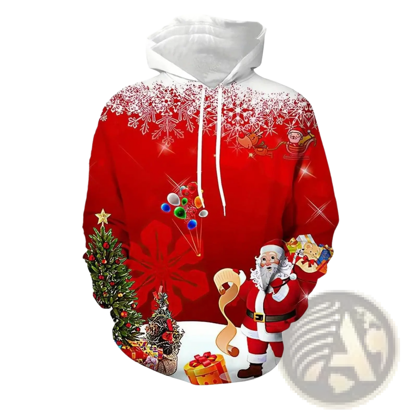Men's 3d Printed Festive Santa and Reindeer Christmas Hoodie