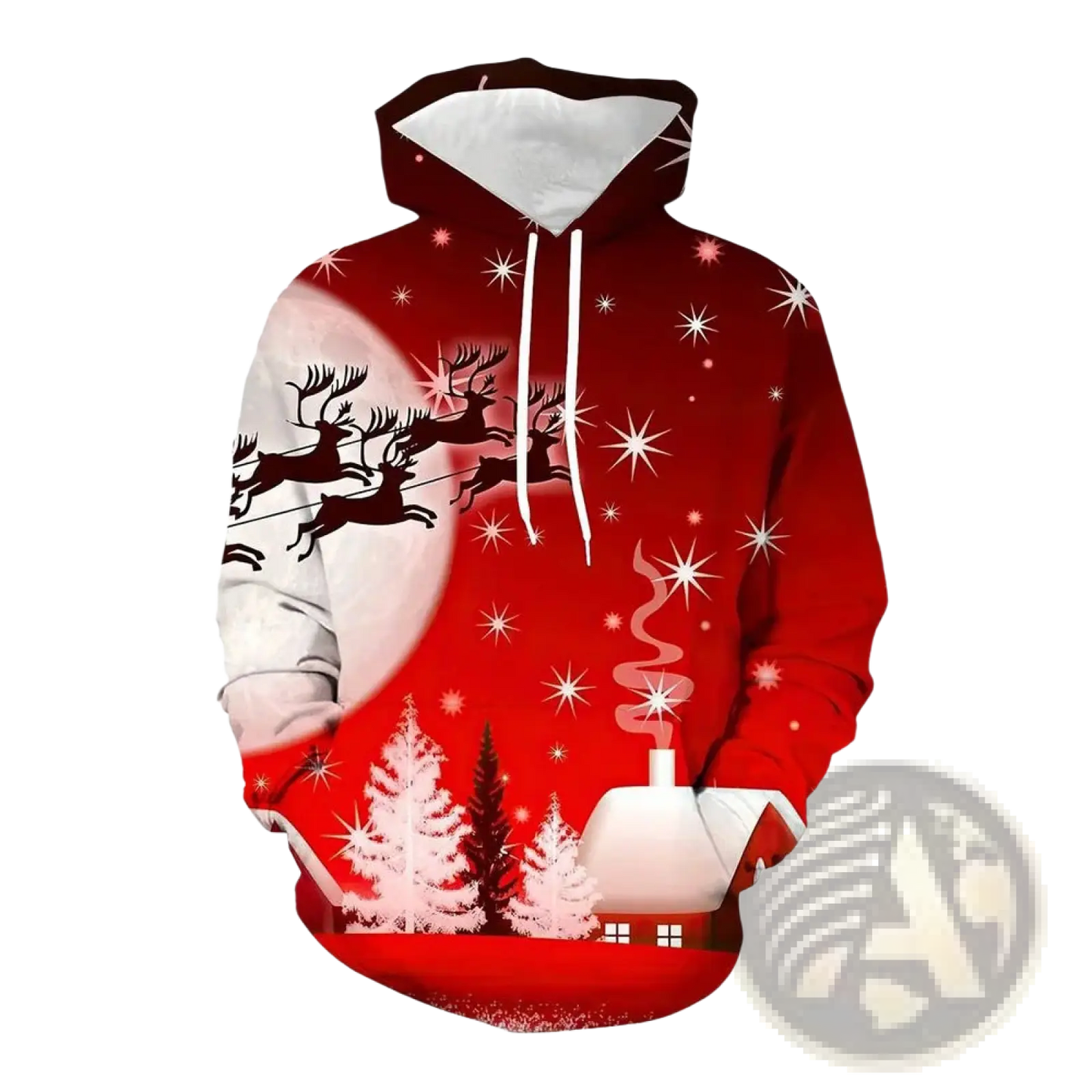Men's 3d Printed Festive Santa and Reindeer Christmas Hoodie