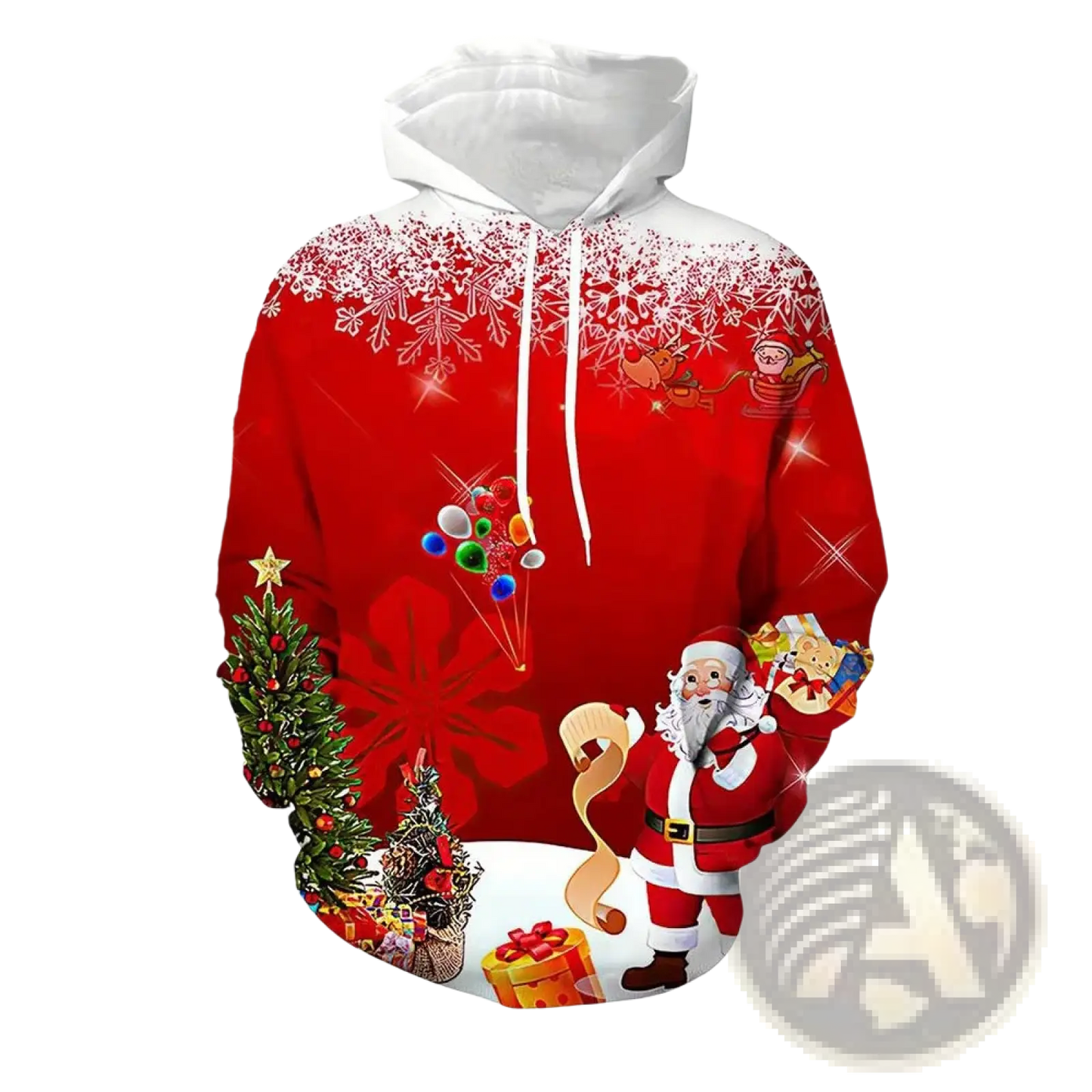 Men's 3d Printed Festive Santa and Reindeer Christmas Hoodie