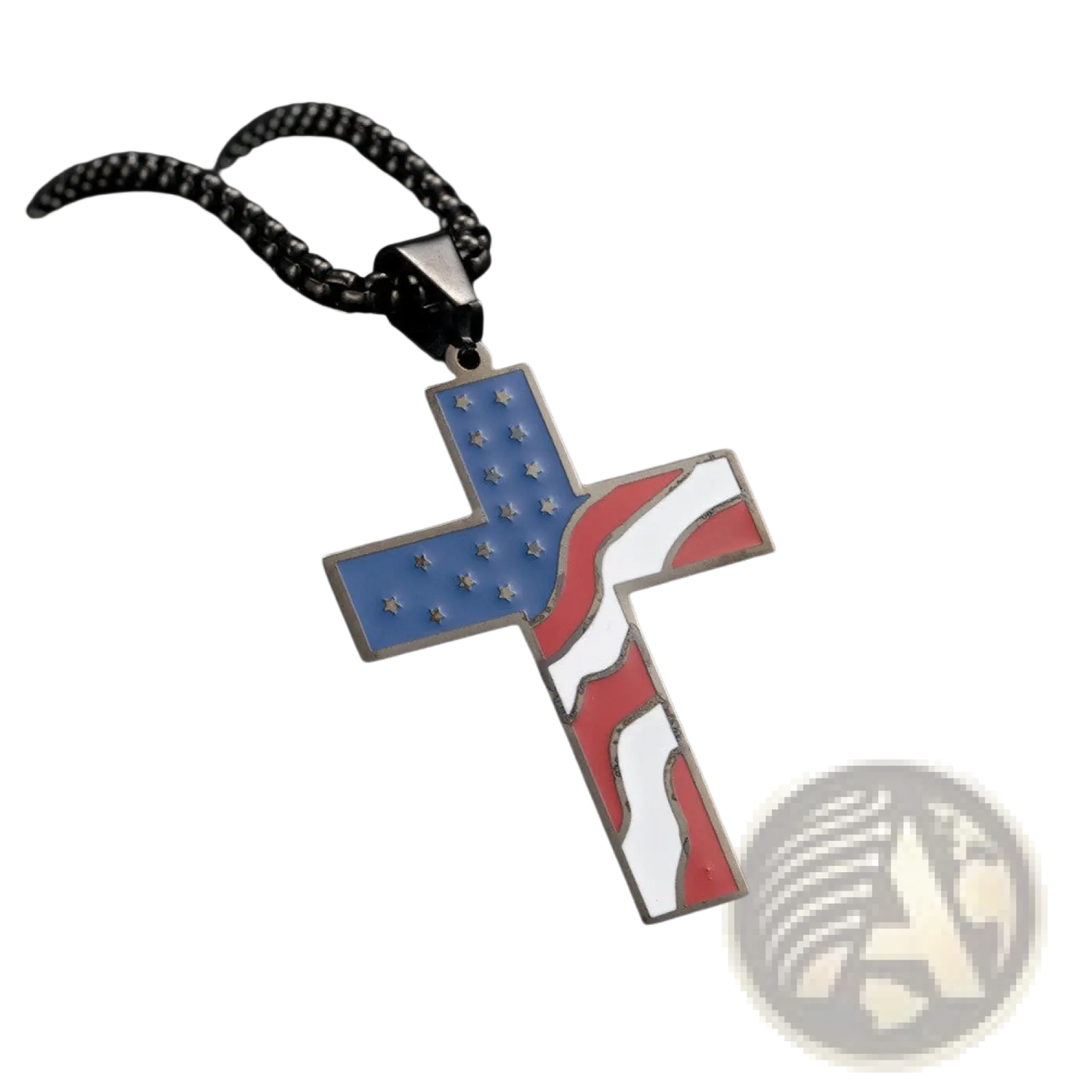 Men's American Flag Enamel Cross Stainless Steel Necklace