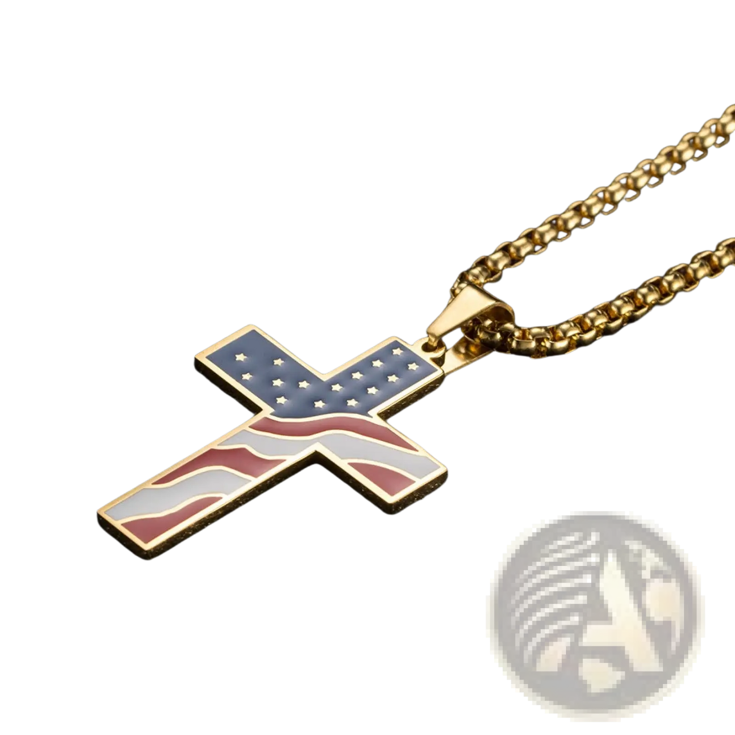 Men's American Flag Enamel Cross Stainless Steel Necklace