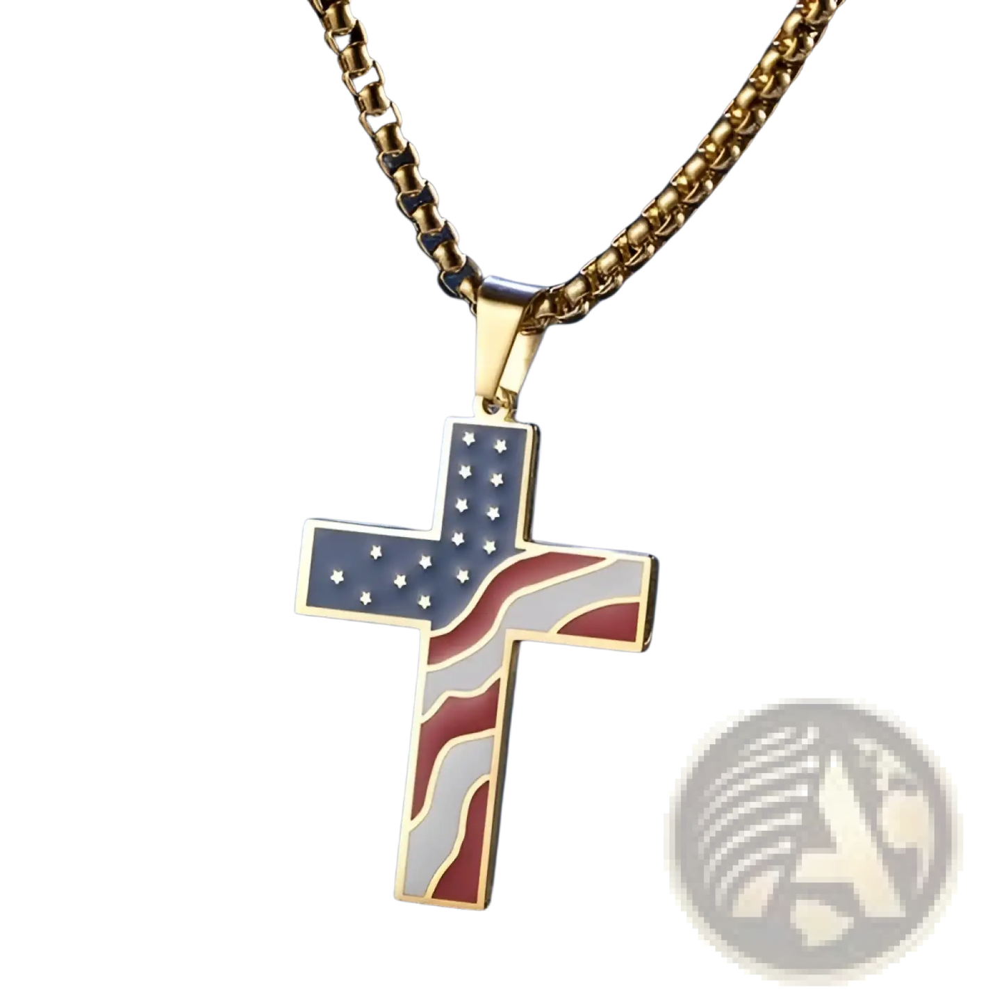 Men's American Flag Enamel Cross Stainless Steel Necklace