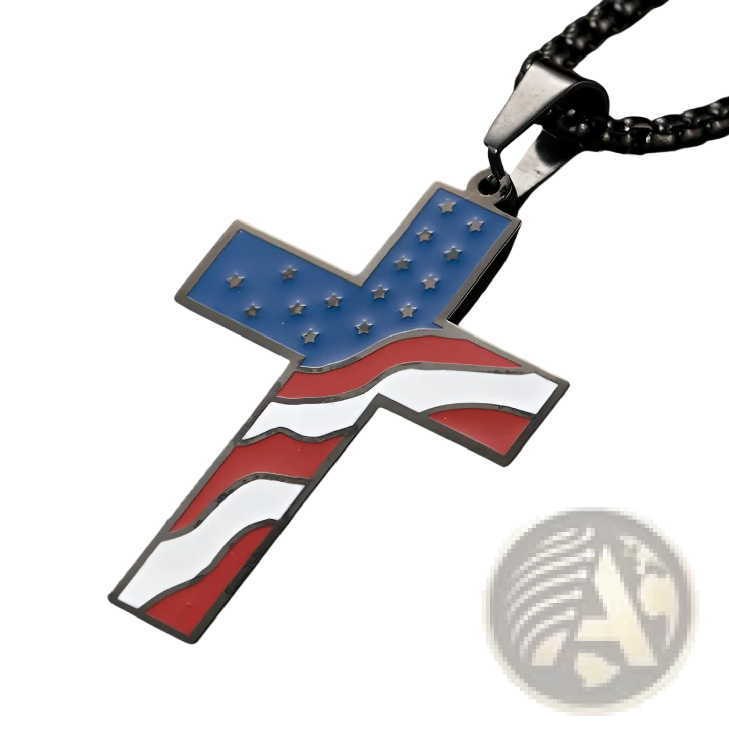 Men's American Flag Enamel Cross Stainless Steel Necklace