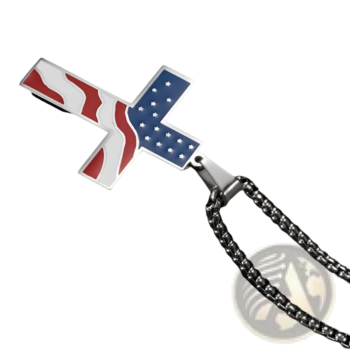 Men's American Flag Enamel Cross Stainless Steel Necklace