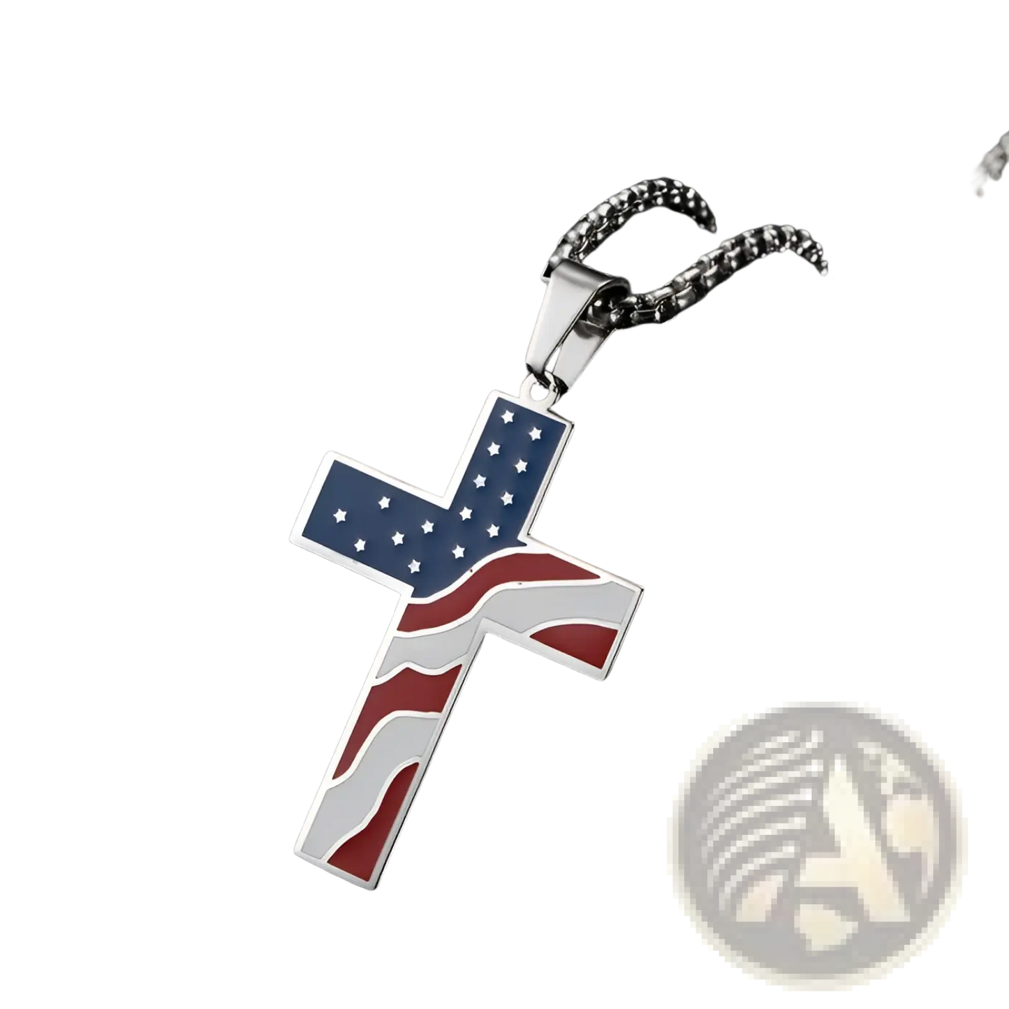Men's American Flag Enamel Cross Stainless Steel Necklace