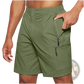 Men's Athletic Straight Leg Cargo Shorts with Zipper Pockets