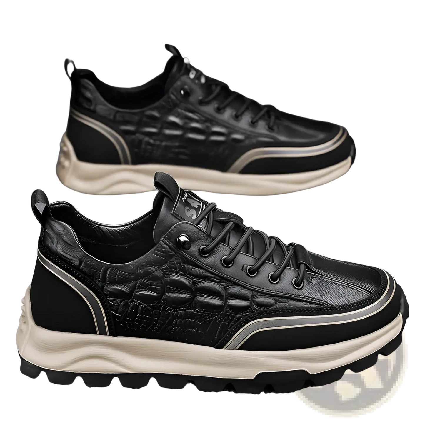 Men's Black Crocodile Embossed Leather Sneakers