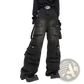 Men's Black Distressed Wide Leg Cargo Jeans