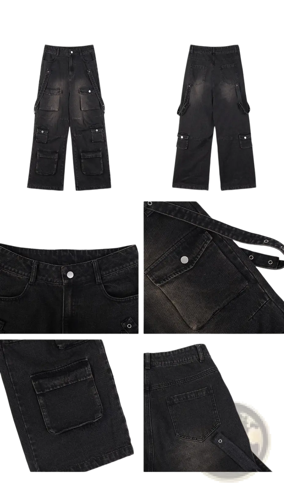 Men's Black Distressed Wide Leg Cargo Jeans
