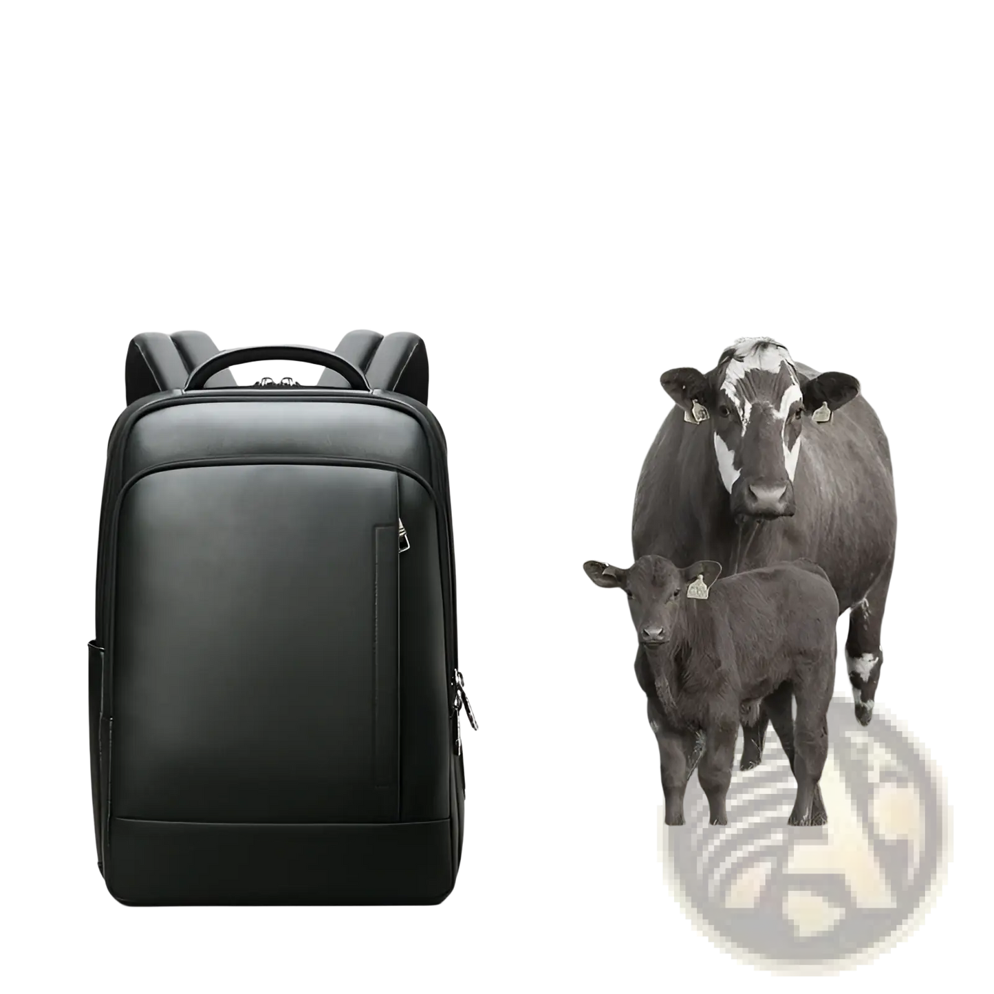 Men's Black Leather Laptop Backpack Business Bag