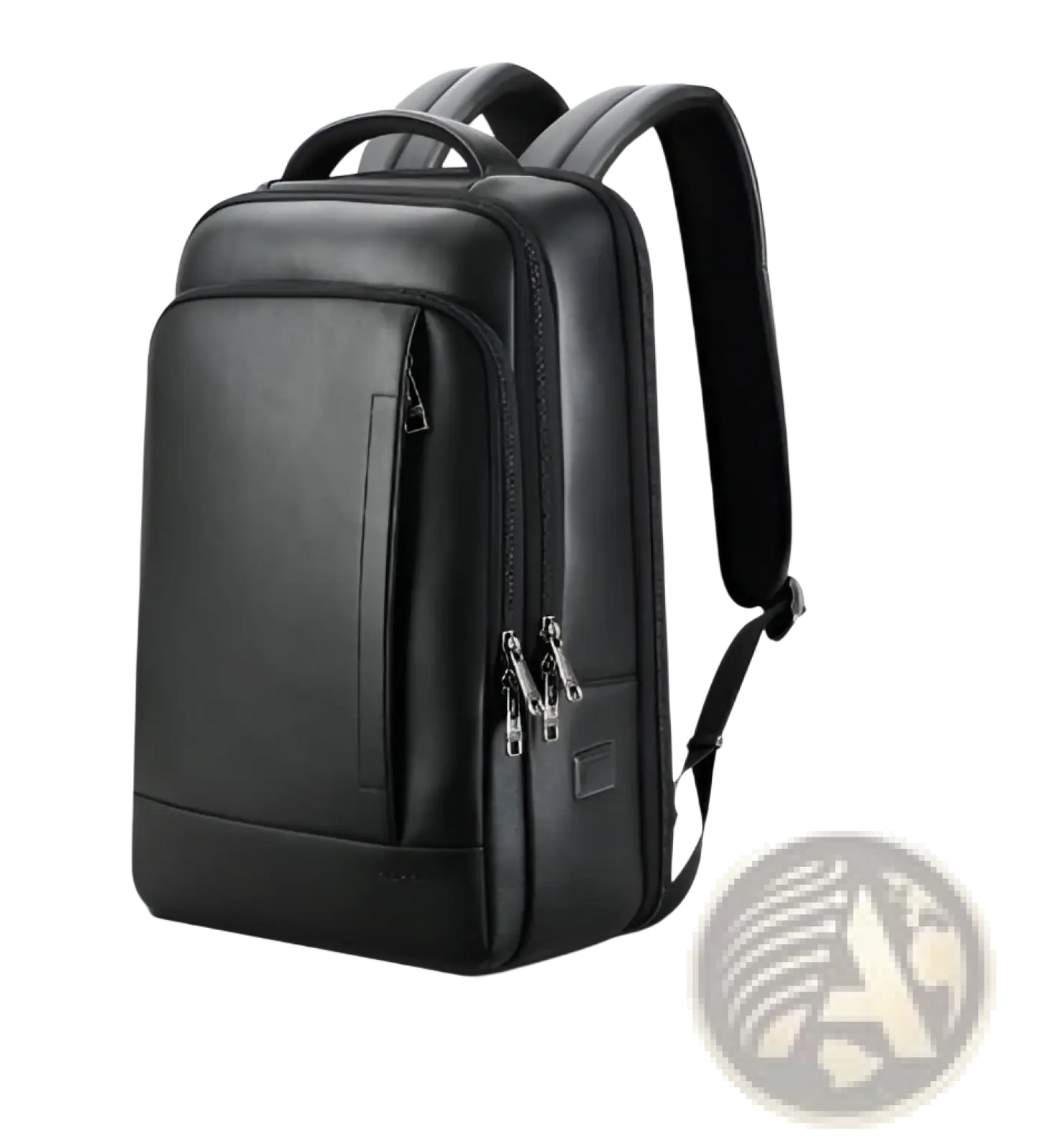 Men's Black Leather Laptop Backpack Business Bag