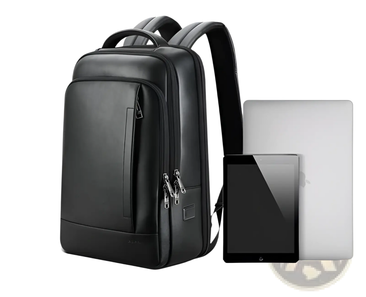 Men's Black Leather Laptop Backpack Business Bag