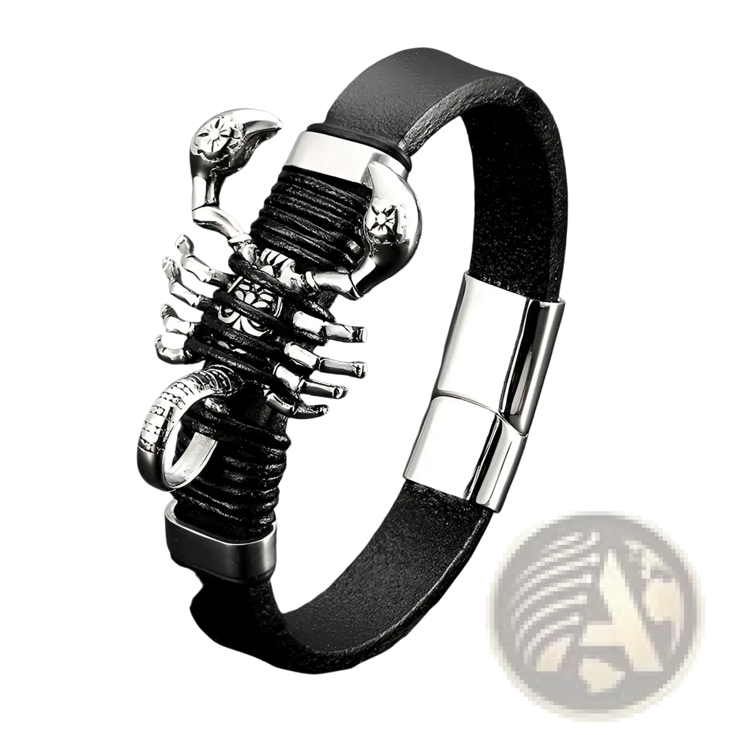Men's Black Leather Scorpion Bracelet with Magnetic Clasp