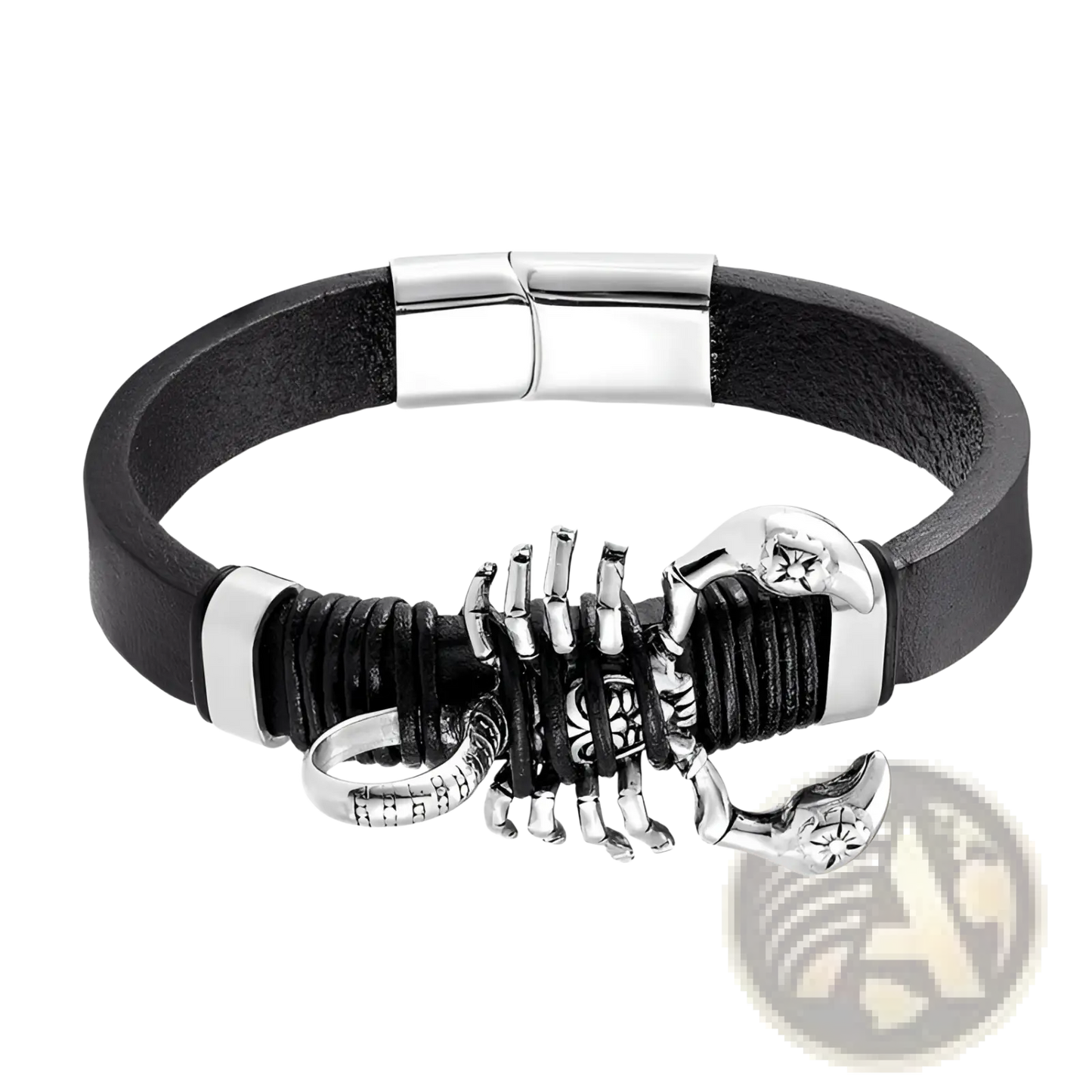 Men's Black Leather Scorpion Bracelet with Magnetic Clasp