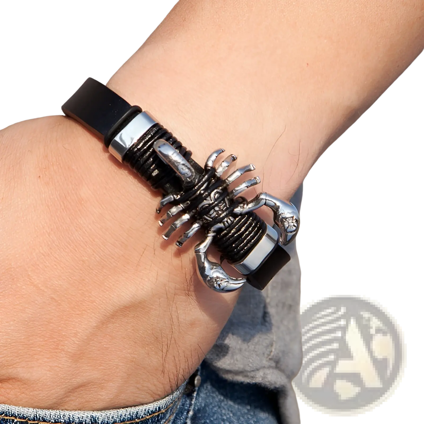 Men's Black Leather Scorpion Bracelet with Magnetic Clasp