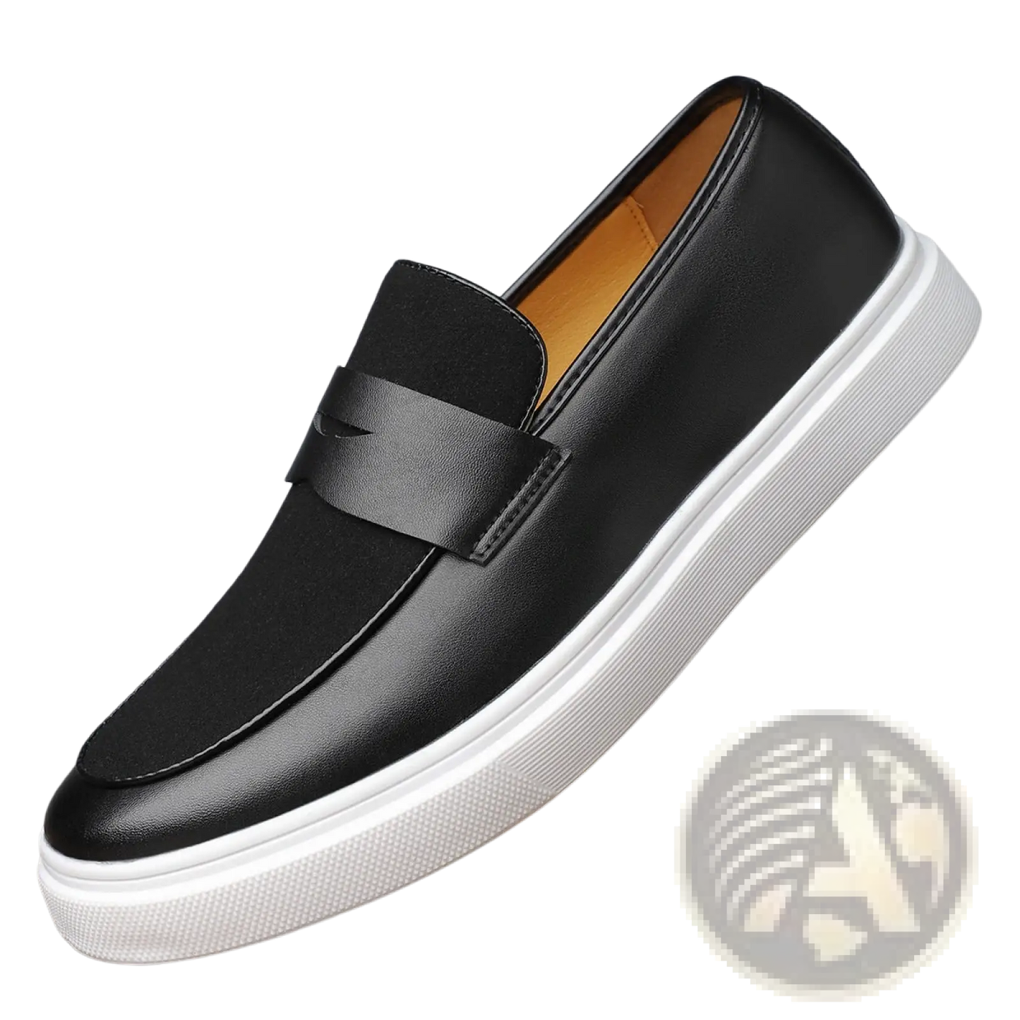 Men's Black Leather Slip-on Loafers with Rubber Sole