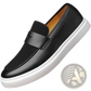 Men's Black Leather Slip-on Loafers with Rubber Sole