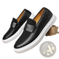 Men's Black Leather Slip-on Loafers with Rubber Sole
