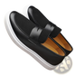 Men's Black Leather Slip-on Loafers with Rubber Sole