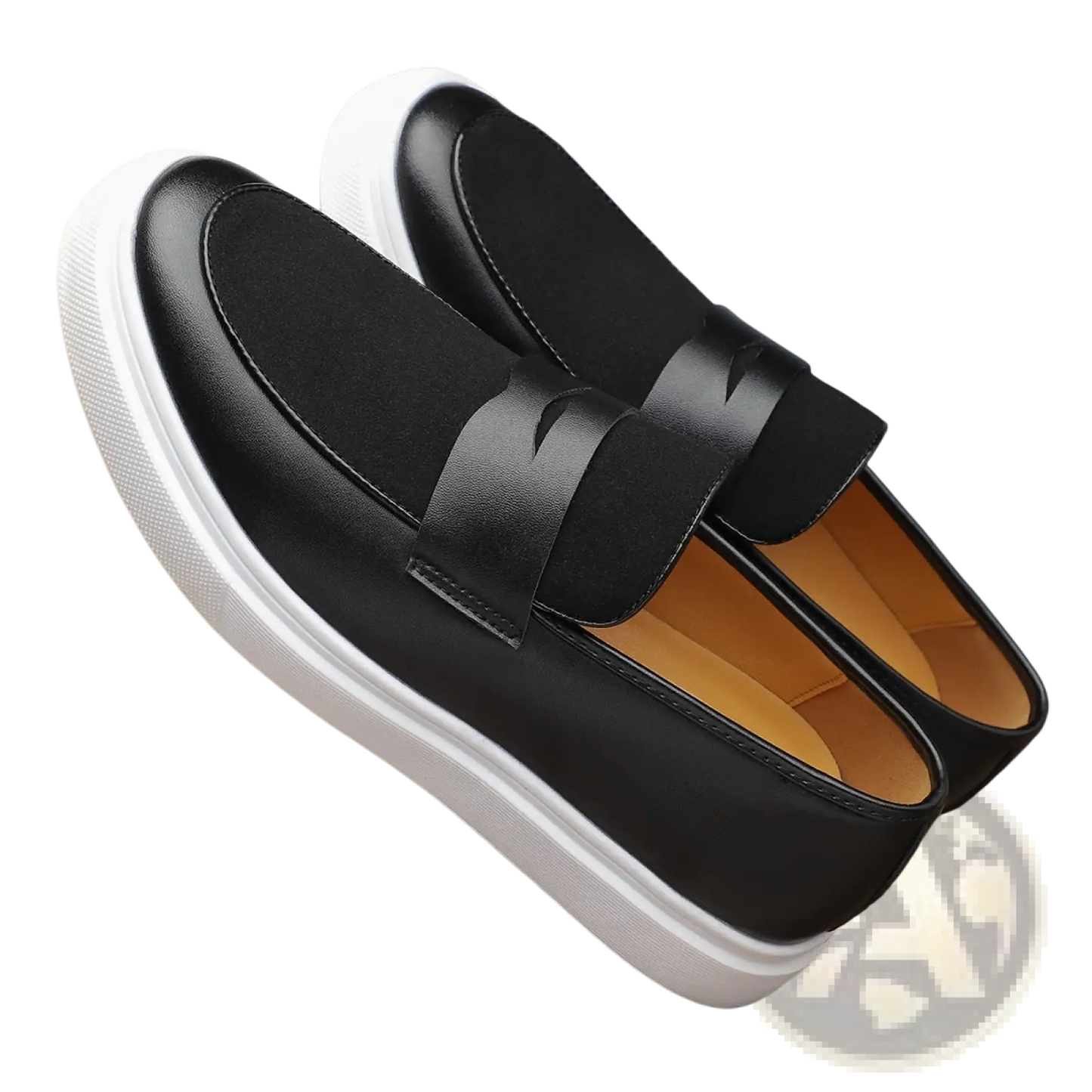 Men's Black Leather Slip-on Loafers with Rubber Sole