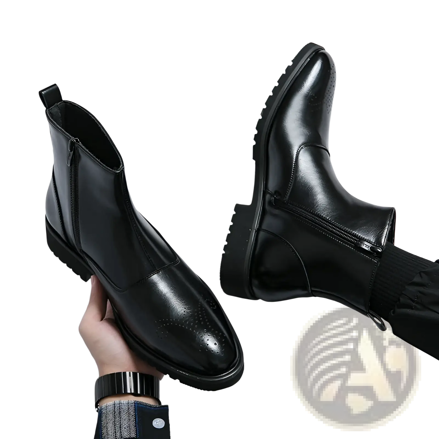 Men's Black Patent Leather Chelsea Boots Pointed Toe