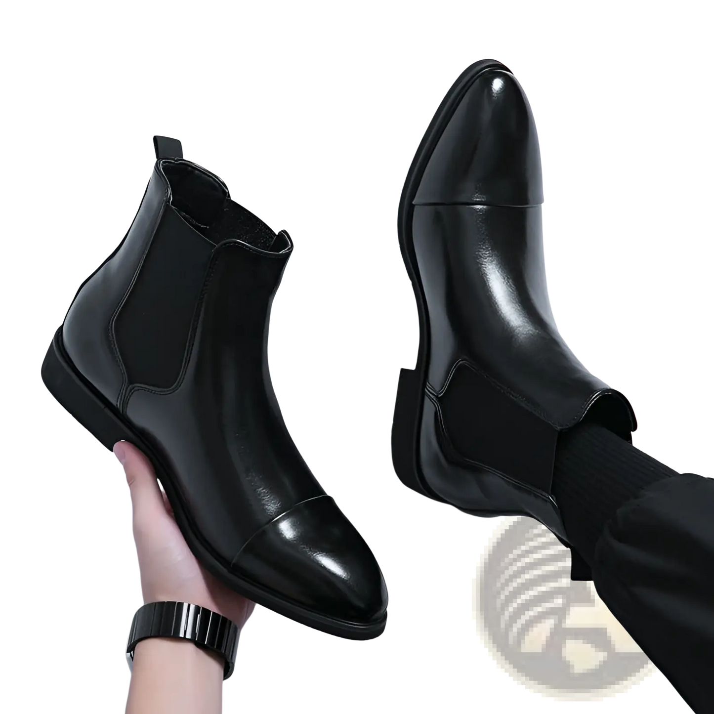 Men's Black Patent Leather Chelsea Boots Pointed Toe