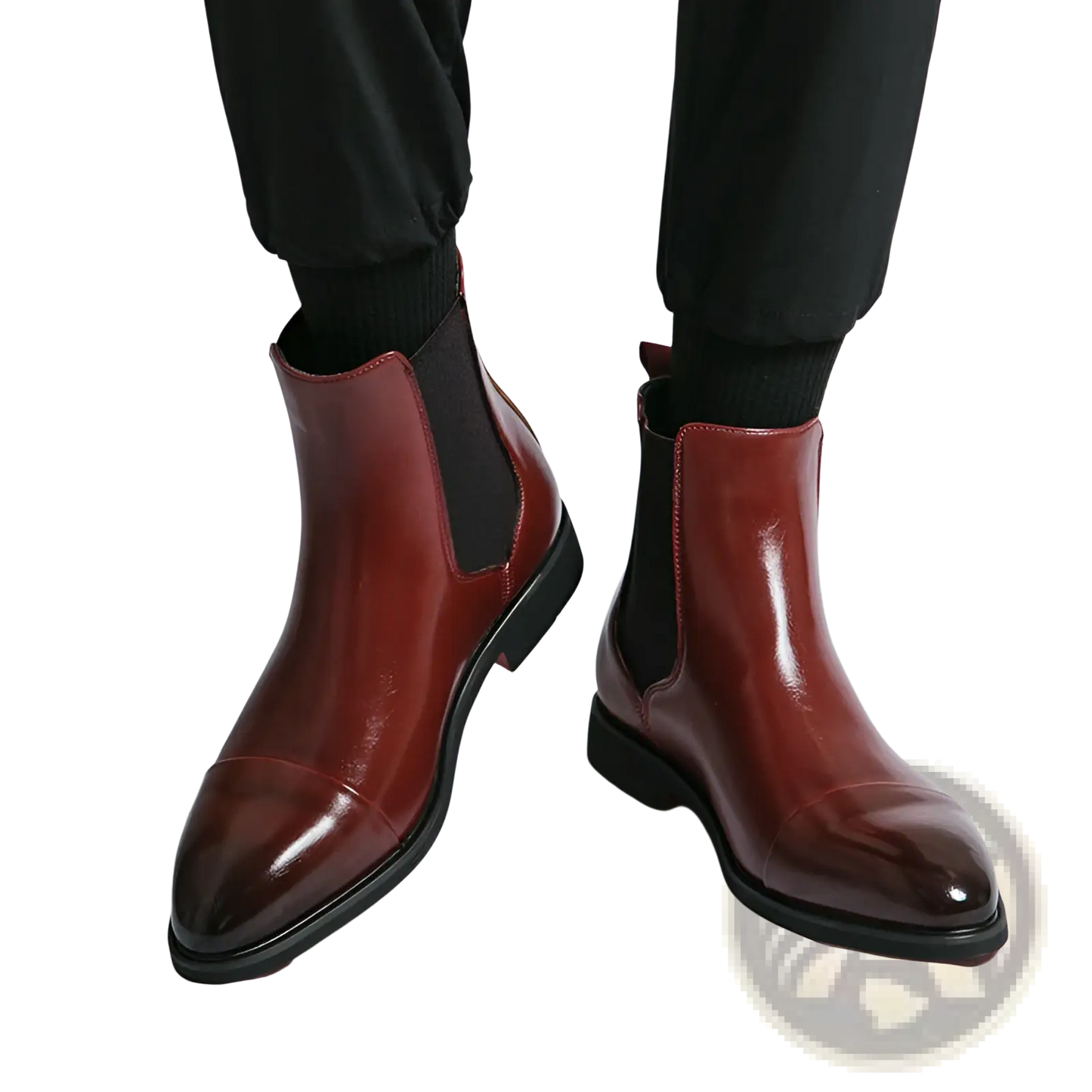 Men's Black Patent Leather Chelsea Boots Pointed Toe