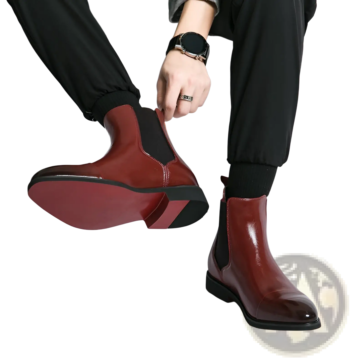 Men's Black Patent Leather Chelsea Boots Pointed Toe