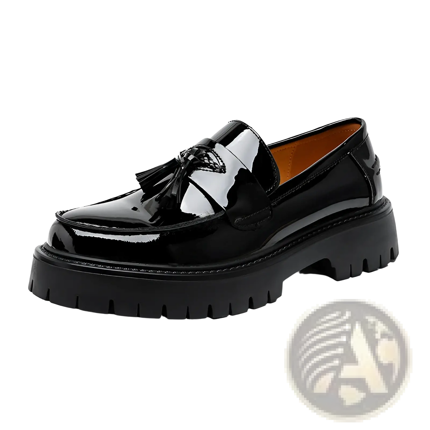 Men's Black Patent Leather Tassel Platform Shoes