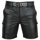 Men's Black Pu Leather Cargo Shorts with Multi Pockets