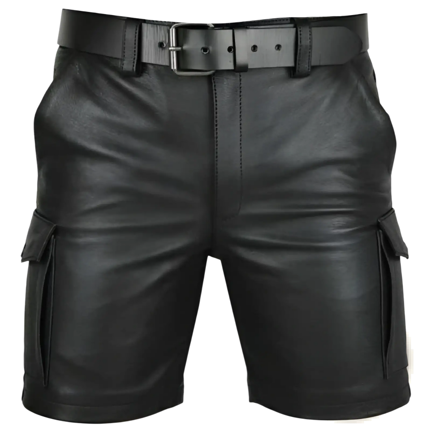 Men's Black Pu Leather Cargo Shorts with Multi Pockets