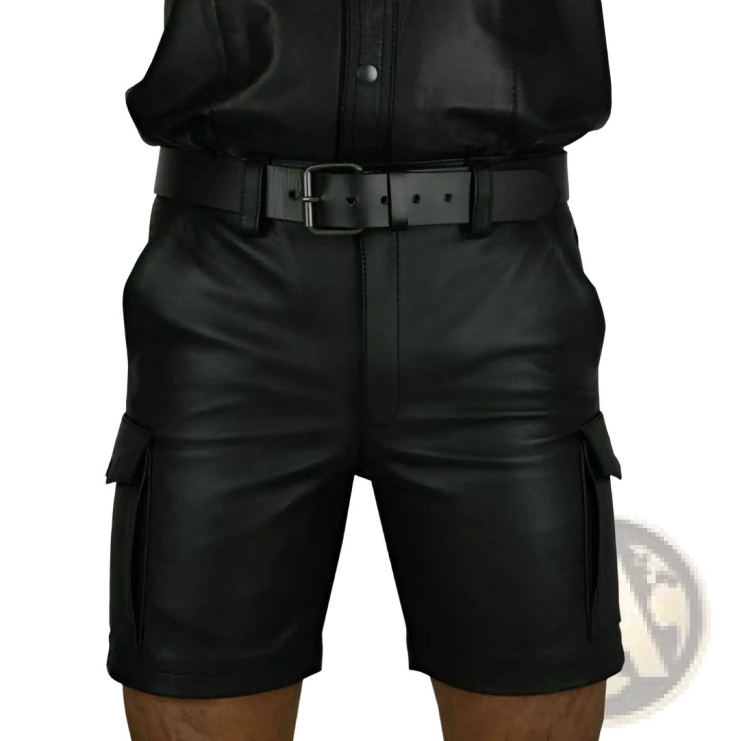Men's Black Pu Leather Cargo Shorts with Multi Pockets