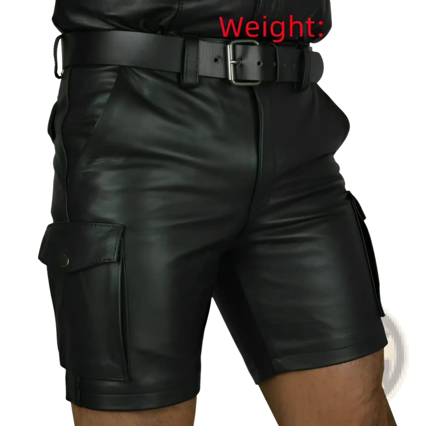 Men's Black Pu Leather Cargo Shorts with Multi Pockets