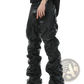 Men's Black Ruched Glossy Faux Leather Tapered Pants