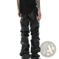 Men's Black Ruched Glossy Faux Leather Tapered Pants