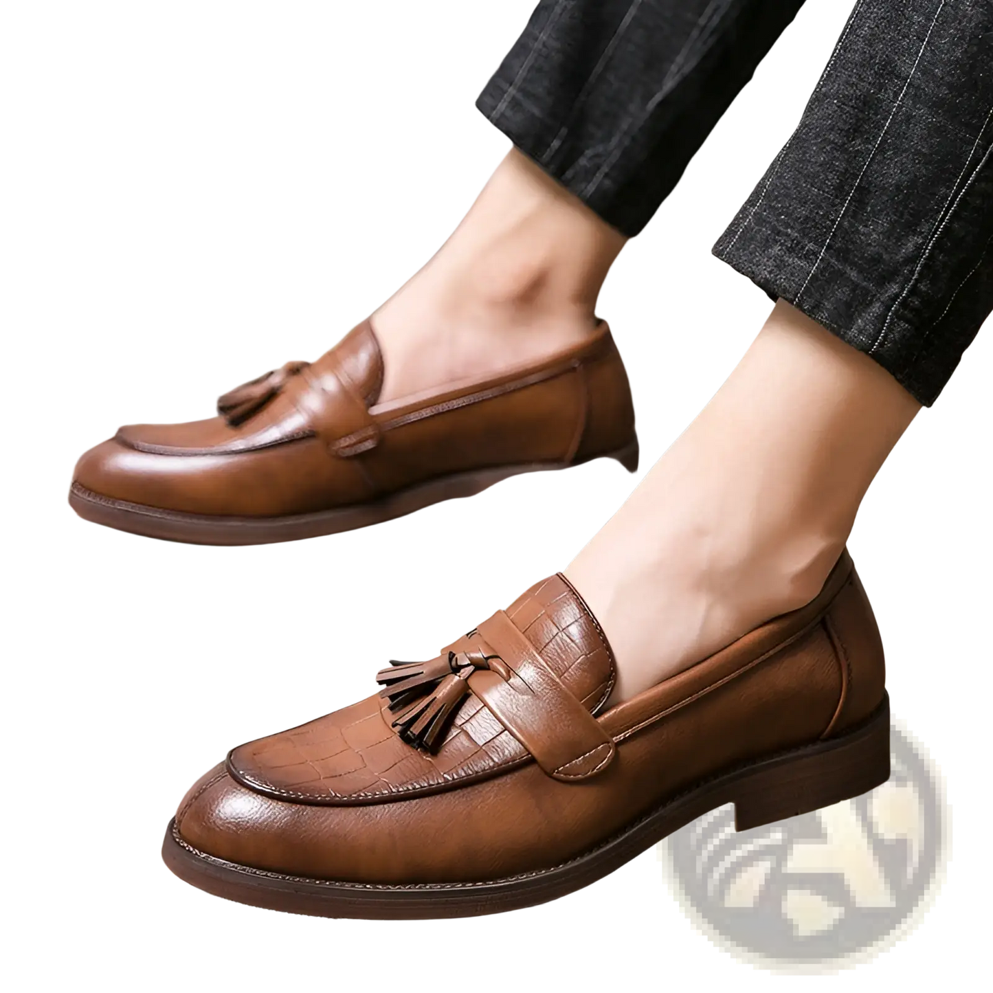 Men's Brogue Tassel Leather Loafers with Rubber Sole