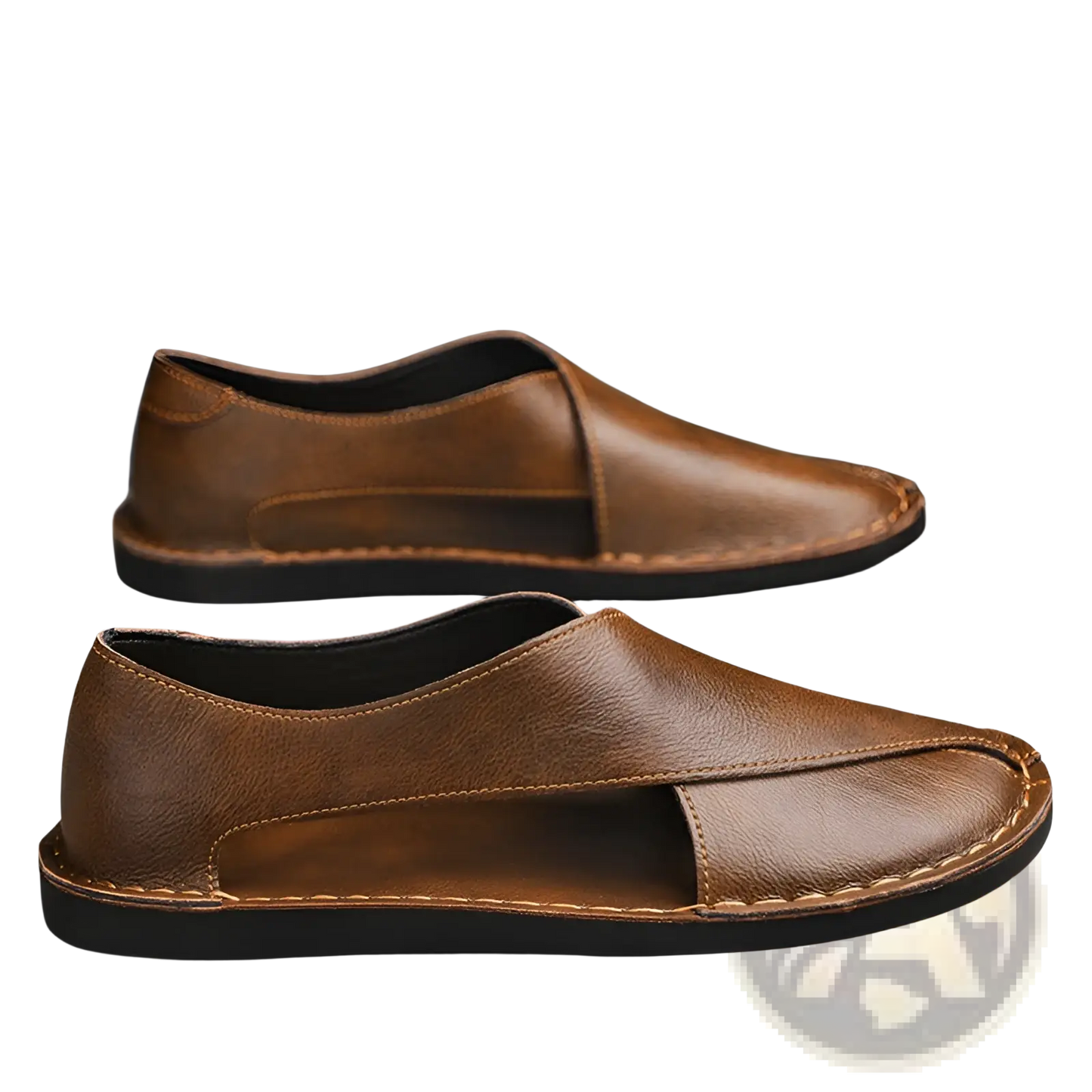 Men's Brown Genuine Leather Slip on Beach Sandals