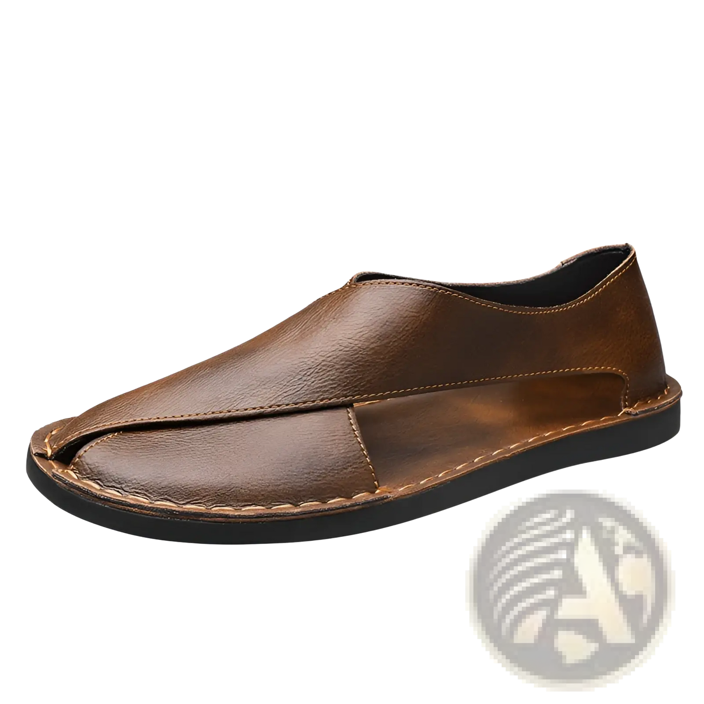 Men's Brown Genuine Leather Slip on Beach Sandals