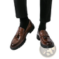 Men's Brown Leather Tassel Loafers with White Sole