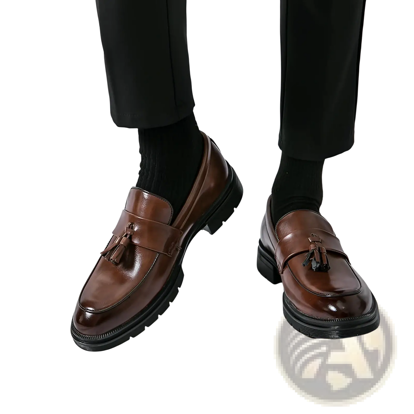 Men's Brown Leather Tassel Loafers with White Sole