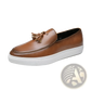 Men's Brown Leather Tassel Loafers with White Sole
