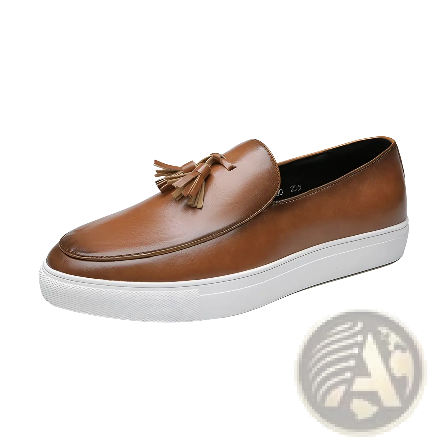 Men's Brown Leather Tassel Loafers with White Sole