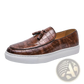 Men's Brown Leather Tassel Loafers with White Sole