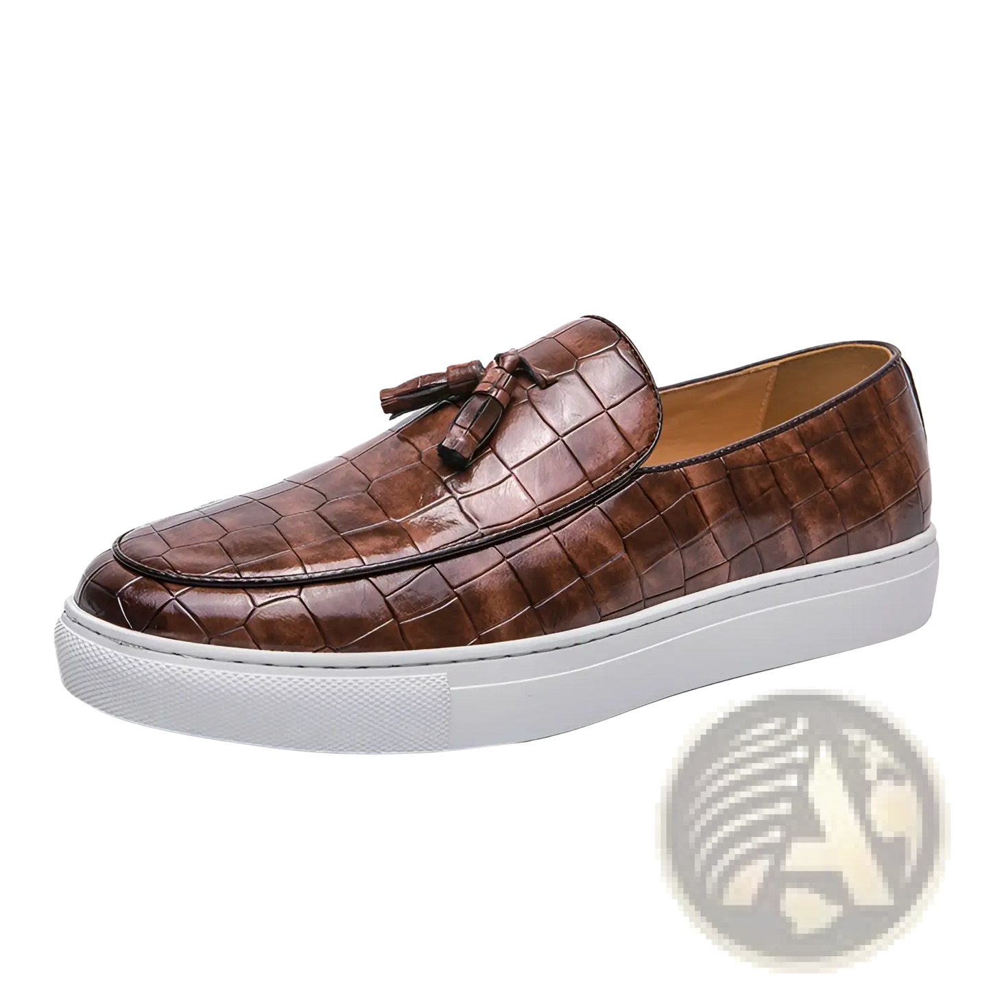 Men's Brown Leather Tassel Loafers with White Sole