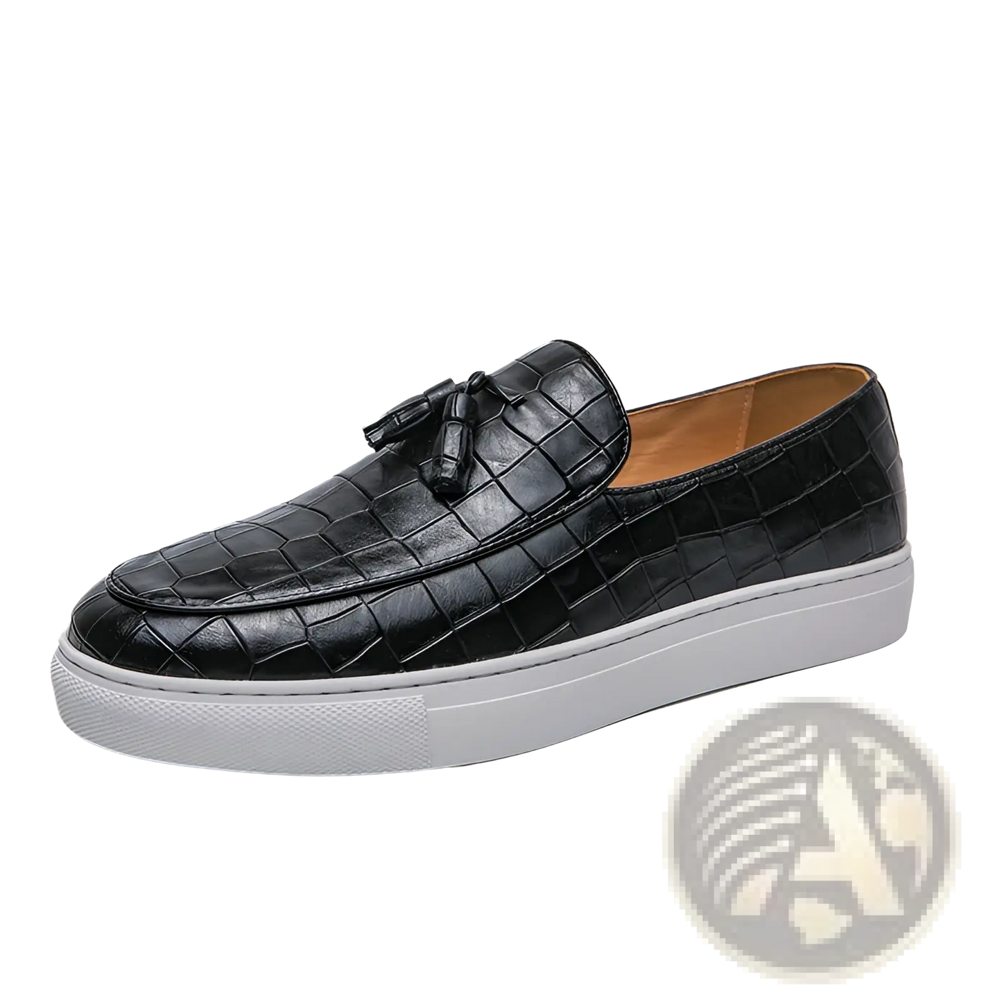 Men's Brown Leather Tassel Loafers with White Sole